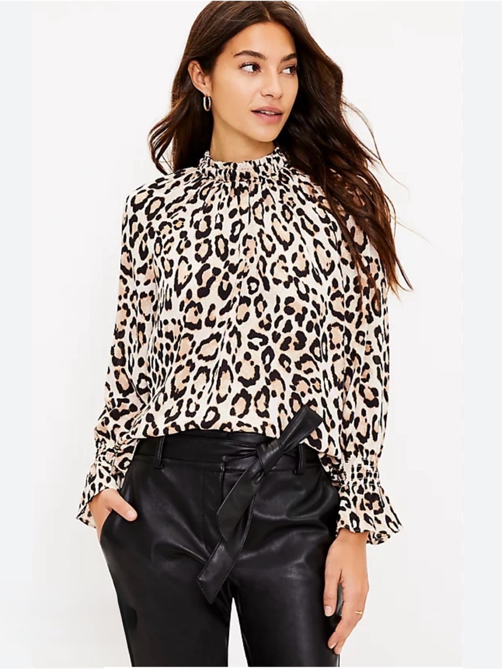 LOFT Leopard Print Mock Neck Blouse Women’s Size XL